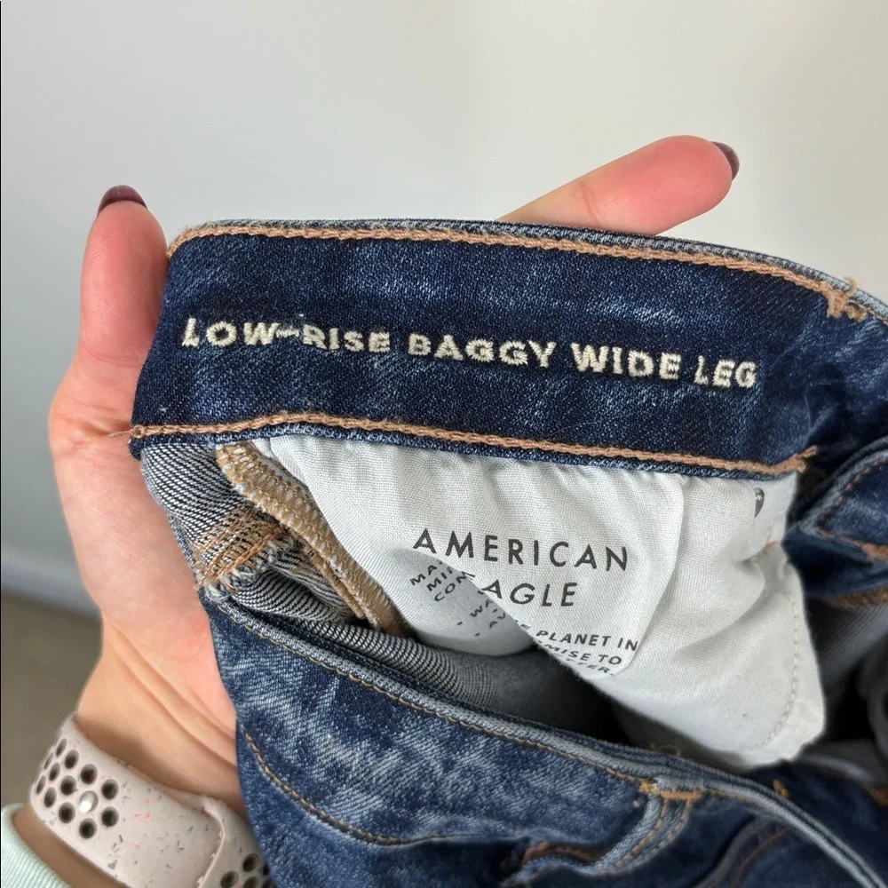 American Eagle Low Rise Baggy Wide Leg Women’s Size 6 Short New Dark Wash - Picture 7 of 11
